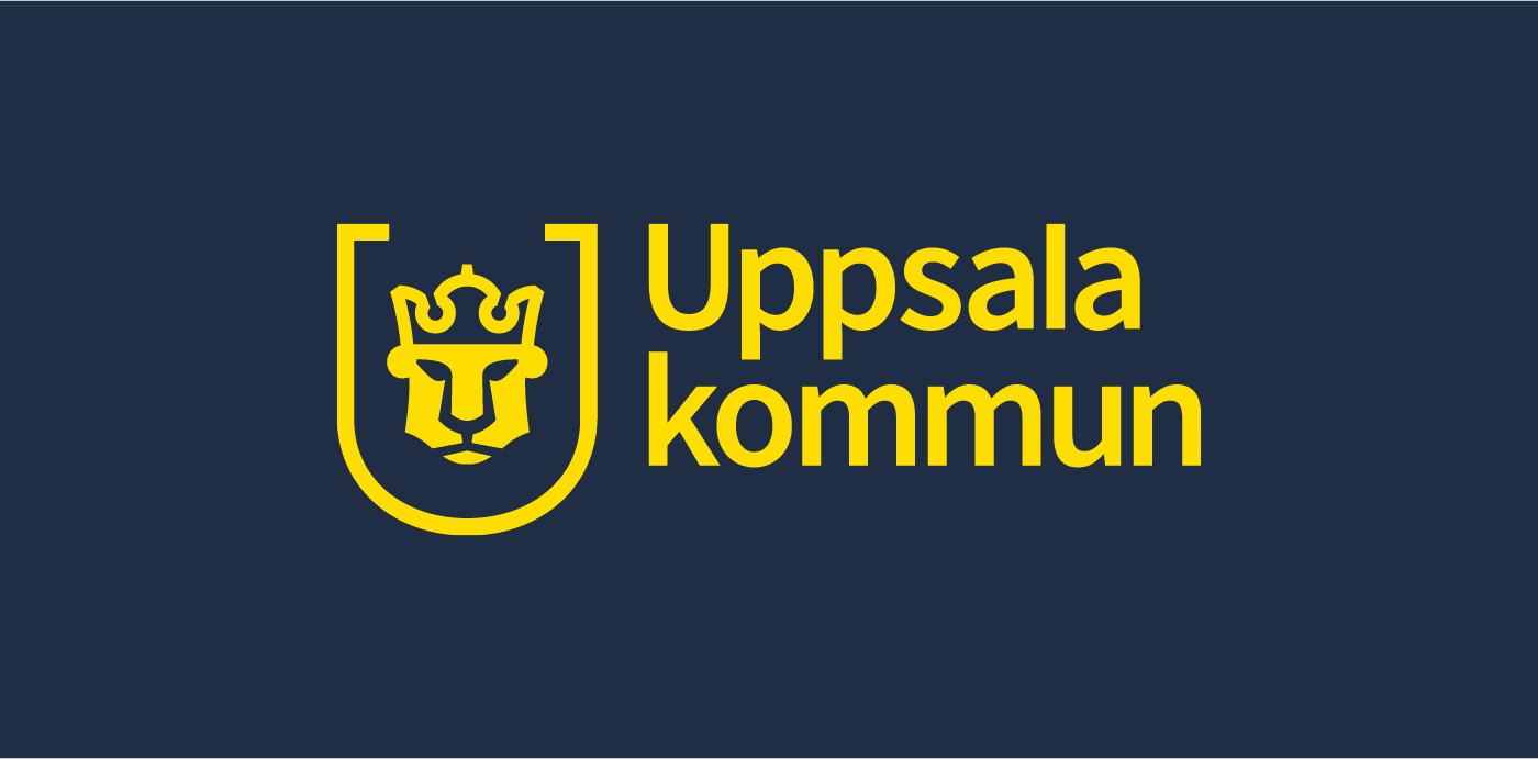 Uppsala kommuns logotyp, gult lejon mot mörkgrå bakgrund